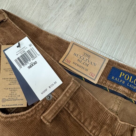 Polo Ralph Lauren Sullivan Slim Corduroy Pants Mens 38x32 Brown Stretch - Picture 3 of 3